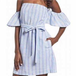 Mimi Chica blue white striped off the shoulder mini dress size M